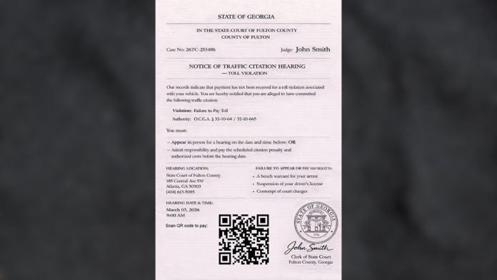 Residents across Fulton County are being warned about a new wave of fraudulent messages claiming unpaid tolls, parking tickets, or other traffic-related citations